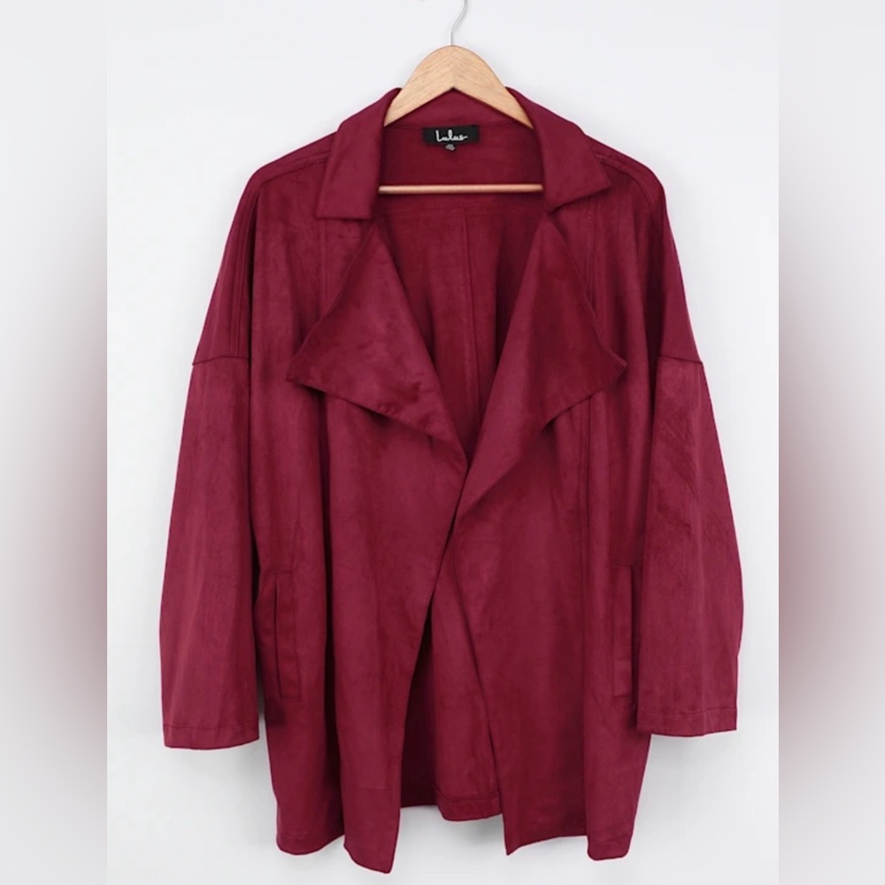 Lulus Lucky Break Burgundy Suede Oversized Coat